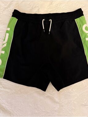 Oakley Black Swim Trunks with Lime Green Side Panels